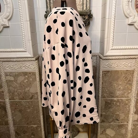 Unbranded. Size 2X. Blush Polka Dot V-neck Button Up Blouse. Ruffle. B86 - Picture 3 of 6